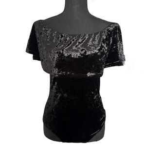 NWOT Honey Punch Black Crushed Velvet Off the Shoulder Bodysuit, size small